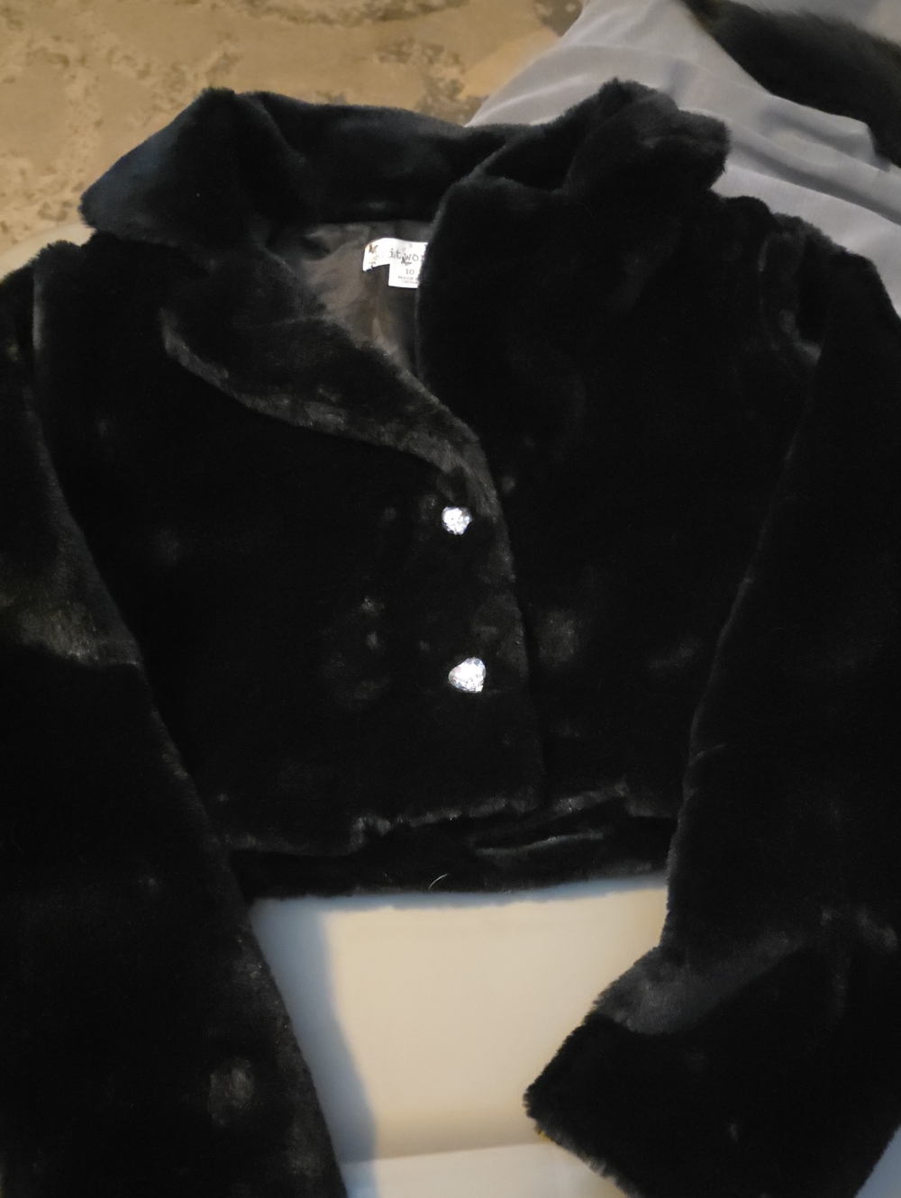 Girl's Black Faux Fur Cropped Jacket - GIRLS SZ10